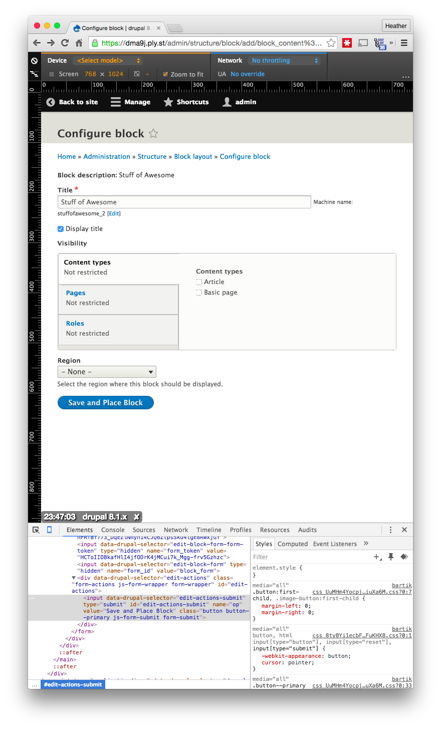 Configure Block Save Button